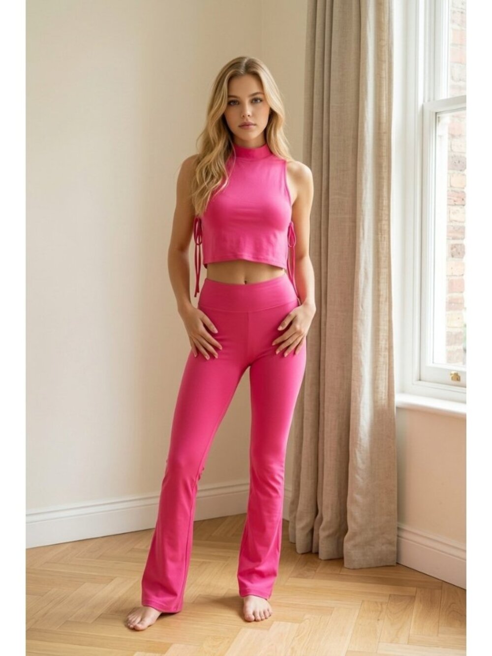 SHEIN ICON Knot Side Tank Top & Flare Leg Pants Set